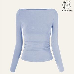 OGL Modern Side Ruched Boatneck Bra Top (ProWarm)